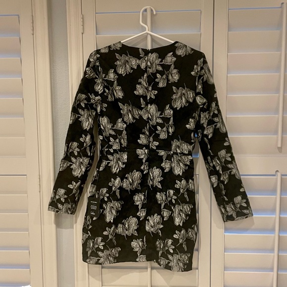Elegant Taste Black and Silver Floral Jacquard Mini Dress🪙 - Picture 4 of 8